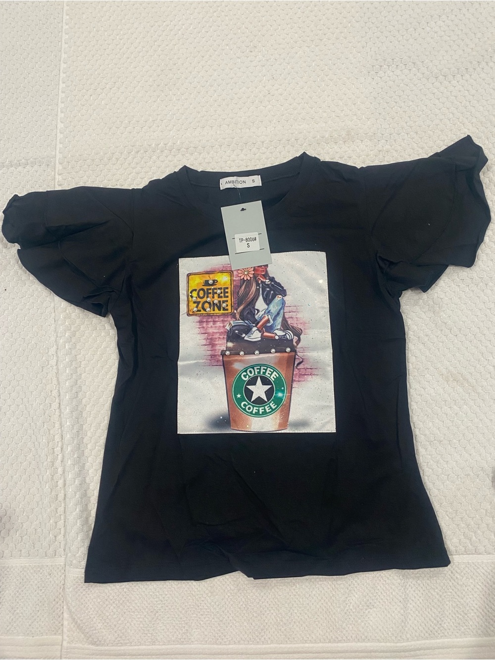 Unbranded  Black Short-Sleeve Tee with Colorful Coffee Graphic